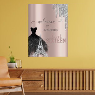 Glitter Drips,Kleid,Eiffelturm Sweet 16 Poster
