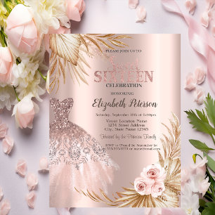 Glitter Drips,Kleid,Pampas Rose Gold Sweet 16 Einladung