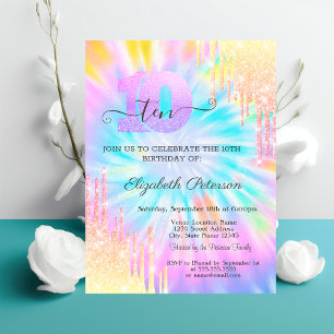 Glitter Drips Tie Dye 10. Geburtstag Einladung