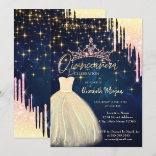 Glitter Drop Tiara Kleid Navyblau Quinceañera  Einladung