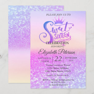 Glitter Farbige Bokeh Ombre, Tiara Sweet 16 Party Einladung