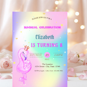 Glitter Flamingo, Crown Ombre Holographischer Gebu Einladung
