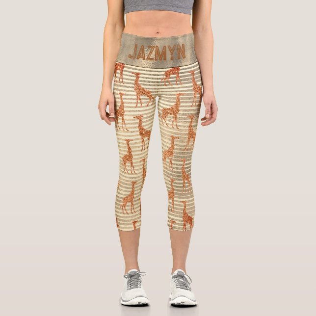 Glitter Giraffe on Gold Foil Personalized  Capri Leggings (Vorderseite)