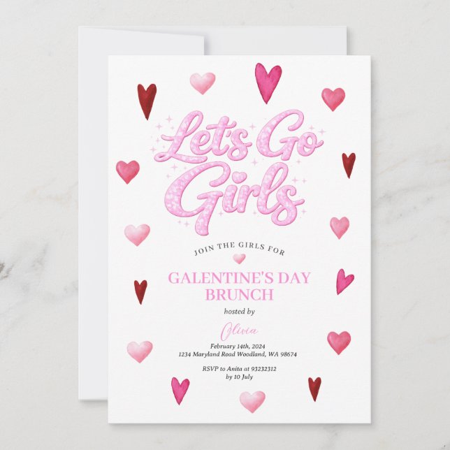 Glitter Girl Galentine's Day Brunch Valentine Einladung (Vorderseite)