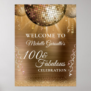 Glitter Glam 100 & Fabulous Gold Disco Kugel Poster
