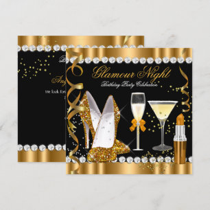 Glitter Glamour Nacht Gold Schwarz Silber Party Einladung