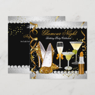 Glitter Glamour Nacht Gold Schwarz Silber Party Einladung