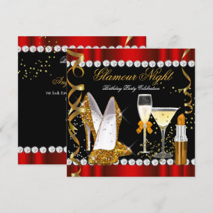 Glitter Glamour Nacht Rot Gold Schwarz Party Einladung