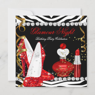 Glitter Glamour Nacht Rot Gold Schwarz Zebra Einladung