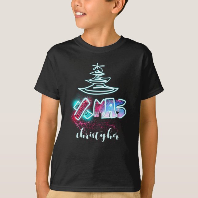 Glitter Glow Tree Blue And Red Xmas Tygraphy Toddl T-Shirt (Vorderseite)