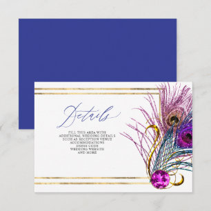 Glitter Gold Blau Lila Pfau Feder Hochzeit Begleitkarte