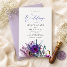 Glitter Gold Blau Lila Pfau Feder Hochzeit