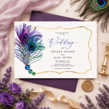 Glitter Gold Blau Lila Pfauenfeder Hochzeit