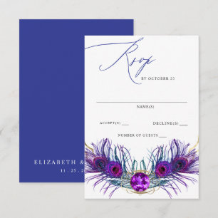 Glitter Gold Blau Lila Pfauenschwanz Hochzeit  RSVP Karte