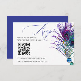 Glitter Gold Blue Purple Peacock Plume QR CODE RSVP Karte