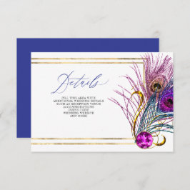 Glitter Gold Blue Purple Peacock Plume Wedding Begleitkarte