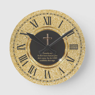 Glitter Gold Elegant Pastor Priester Kirche Runde Wanduhr