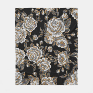 Glitter Gold Floral: Funkelndes Vintage. Fleecedecke
