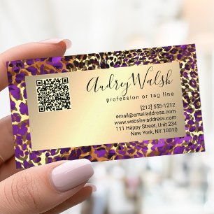 Glitter Gold Luxus QR-Code Tierhaut Leopard Visitenkarte