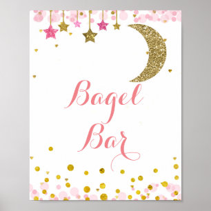Glitter Gold Rosa Mond Wasserfarbe Bagel Bar Schil Poster