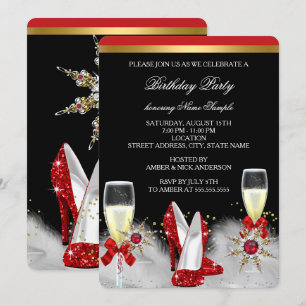 Glitter Gold Rote Absätze Schwarz Silber Champagne Einladung