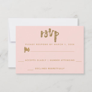 Glitter Gold Rouge Pink Hochzeit Einfache Antwortk RSVP Karte