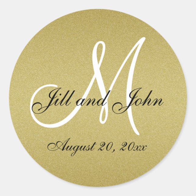 Glitter Gold Wedding Monogram Seals Aufkleber (Vorderseite)