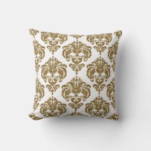 Glitter Gold & Weiß Damast Chic Modernes Muster Kissen