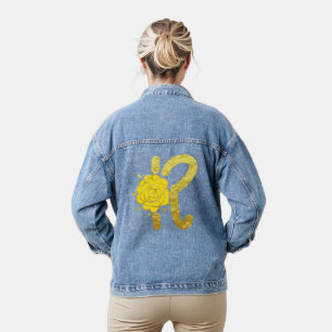 Glitter Goldgelb Florales Monogramm R Damen Jeansjacke