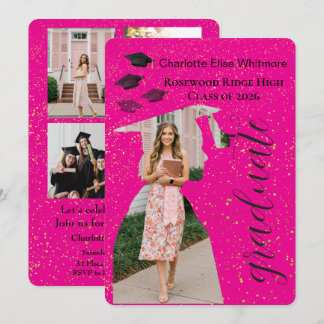 Glitter Graduation Invitation Card with Photos  Einladung