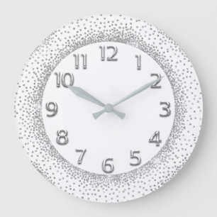 Glitter Grey Numbers White Delicate Gray Silver Große Wanduhr