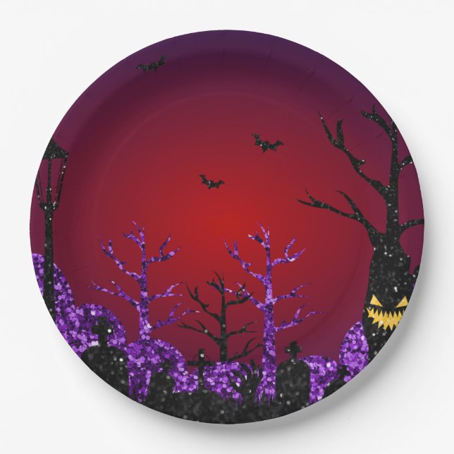 Glitter-Halloween-Szene Pappteller (Vorderseite)