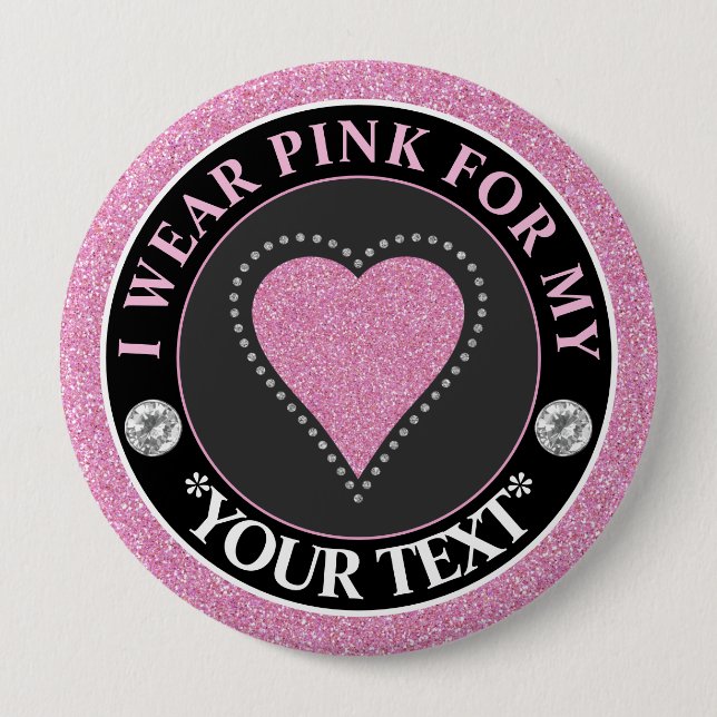 Glitter Heart Breast Cancer Awareness Design Button (Vorderseite)