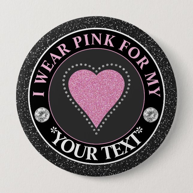 Glitter Heart Breast Cancer Awareness Design Button (Vorderseite)