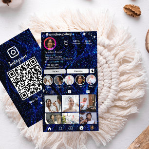 Glitter Instagram Navy Blau QR-Code Social Media Visitenkarte