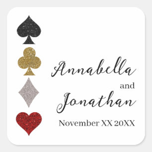 Glitter-Kartenspiel Las Vegas Casino Hochzeit Quadratischer Aufkleber