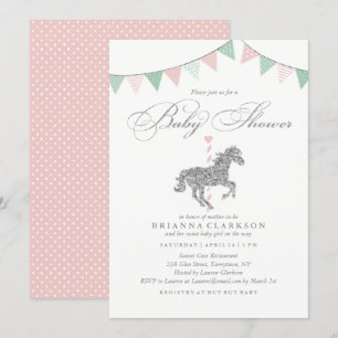 Glitter-Karussellpferd   Babyparty-Einladung Einladung