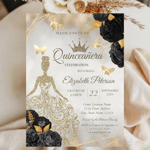 Glitter-Kleid, Schmetterling Schwarze Rosen Quince Einladung
