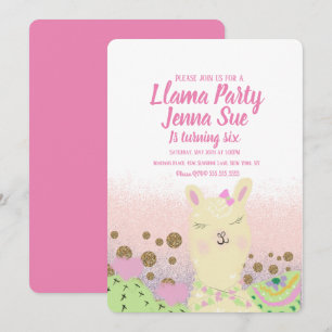 Glitter-Lama-Geburtstags-Party-Doodle Bunt Einladung