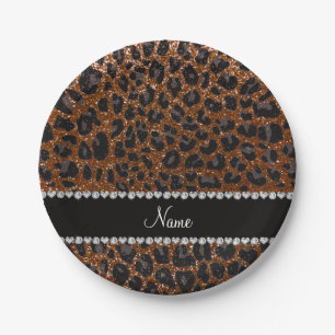 Glitter-Leoparddruck des individuellen Namens Pappteller