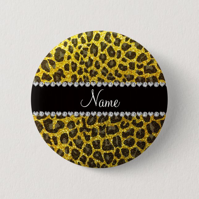 Glitter-Leopardneondruck des individuellen Namens Button (Vorderseite)