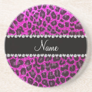 Glitter-Leopardneondruck des individuellen Namens Sandstein Untersetzer
