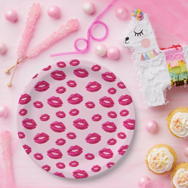 Glitter Lippenstift Abdrücke  Pappteller (Party)