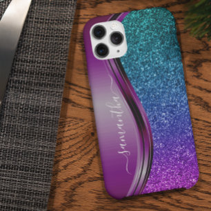 Glitter-Look Bright Purple Personalisierter Name Case-Mate iPhone Hülle
