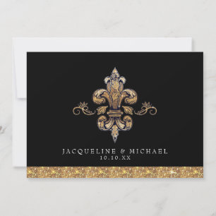 Glitter Look Faux Gold Schwarz Formal Fleur de Lis Einladung