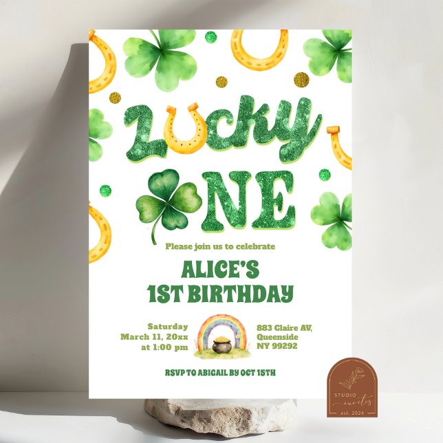 Glitter Lucky One St Patrick First Birthday Einladung (Von Creator hochgeladen)