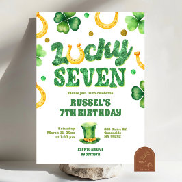 Glitter Lucky Seven St Patrick Birthday Einladung