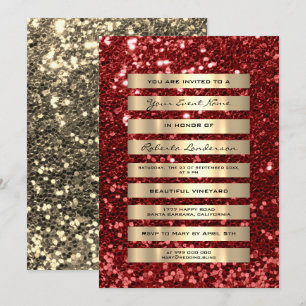 Glitter Luxus Gold Streifen Champagner Rubin Rot Einladung