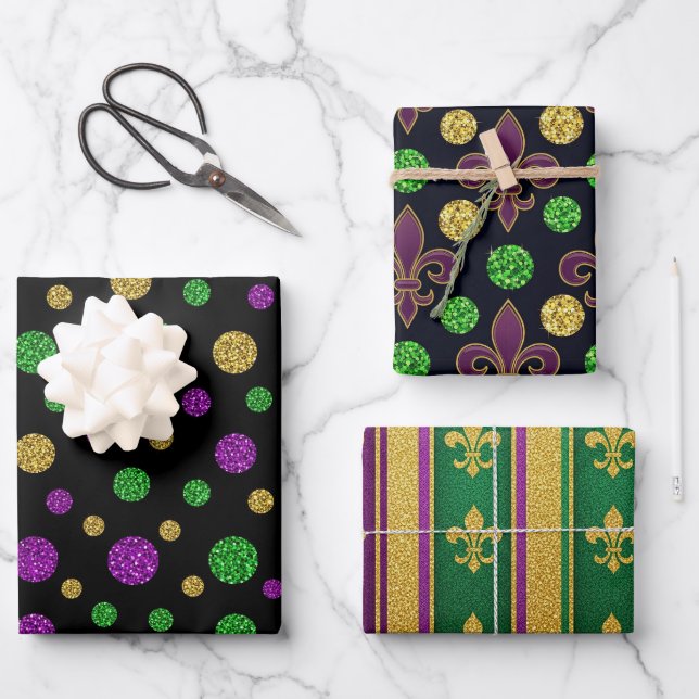 Glitter Mardi Gras  Geschenkpapier Set (Vorderseite)