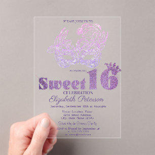 Glitter-Maske Violett Sweet 16 Acryleinladungen